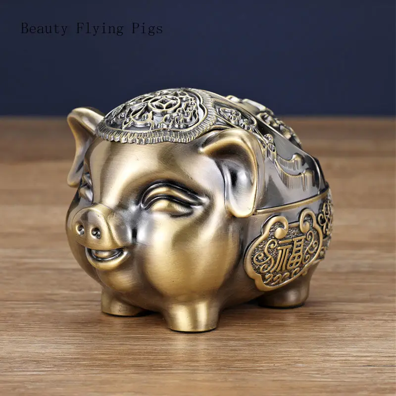 1PC alloy Retro ashtray living room bookshelf office Animal Shapes peacock tiger cattle pig elephant Home  lecoration figurines