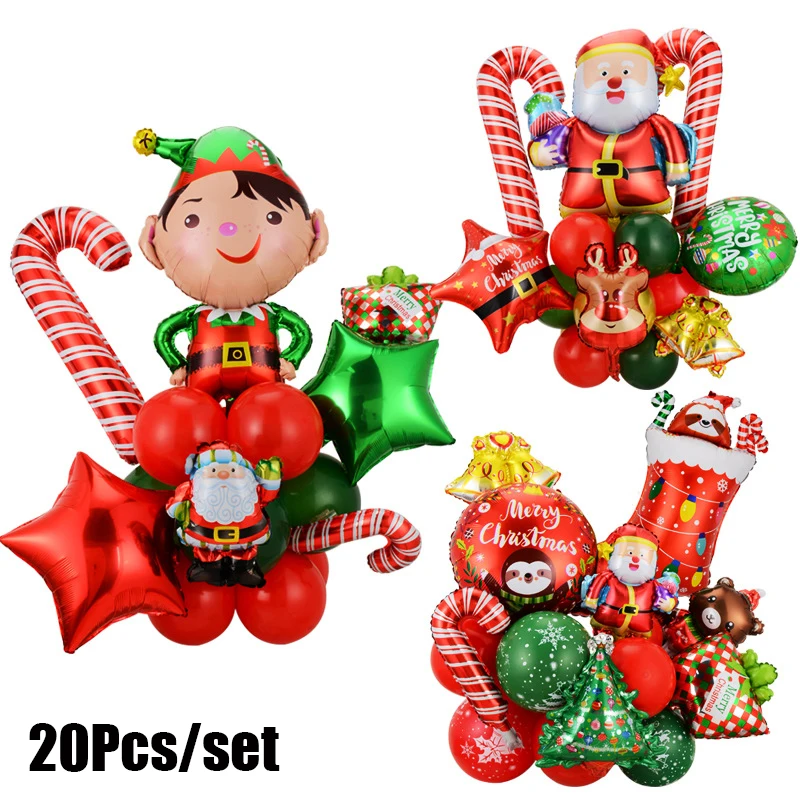 20Pcs/set Christmas Foil Balloons Santa Snowman Inflatable Toys Balloons DIY Christmas New Year 2023 Navidad Decoration Supplies