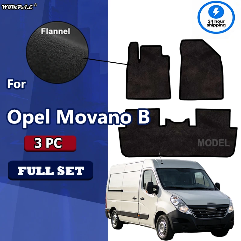 Flannel Velour front rugs for Opel Movano B van (2010 2011 2012 2013 2014 2015-2022) -Black