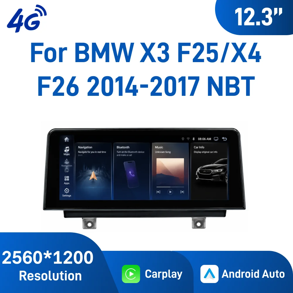 12.3Inch Android Car Navigation for BMW X3 F25 X4 F26 2014-2017, NBT System Version, HD IPS Display, Plug and Play