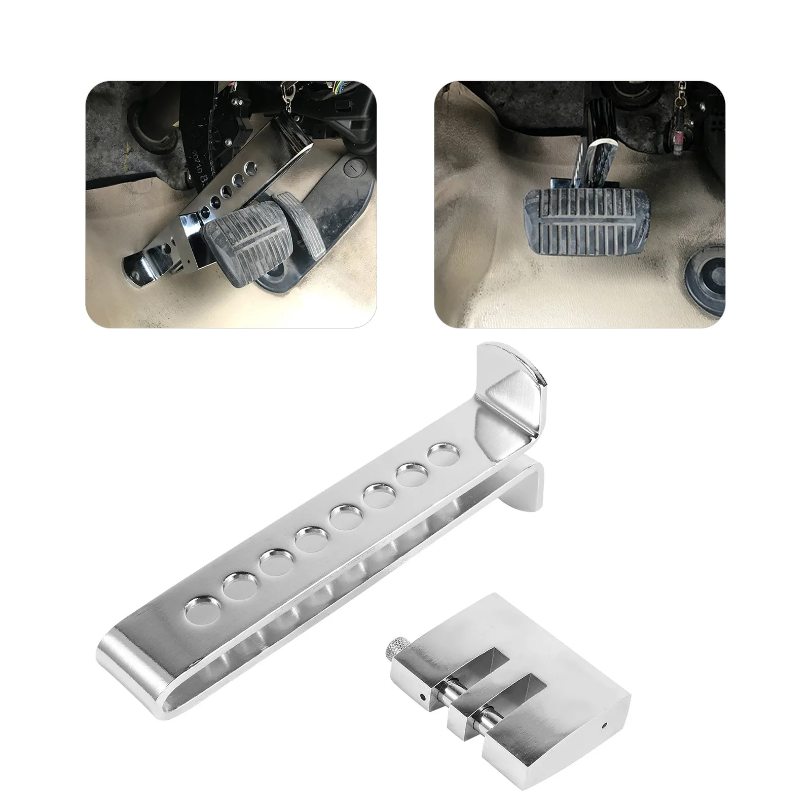 Car Brake Pedal Lock Stainless Steel Anti-Theft Security Lock for Most Cars Suvs Includes 3 Spare Keys Adjustable 7 Hole