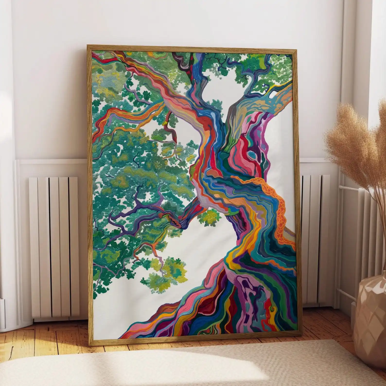 Rainbow Tree Wall Art Print Colorful Nature Poster Abstract Botanical Artwork, Vibrant Contemporary Canvas Poster for Home Decor