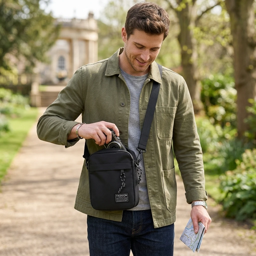 Nylon Crossbody Bags for Men Mini Portable Sling Pack Adjustable Strap Commute Outdoor Sports