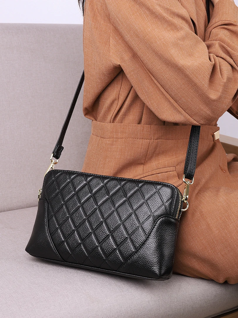 

Genuine Leather Diagonal Bag Women's Small Handbag Soft Cowhide oulder Crossbody Bag Simple Diamond Pattern Top Layer Leather