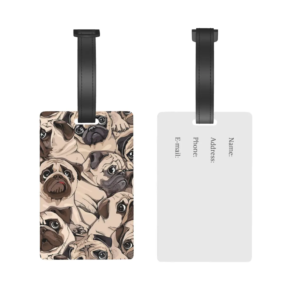 Seamless Pattern Portrait Of Many Pugs Luggage Tags Suitcase Baggage Boarding Tag Portable Label Holder ID Name Address