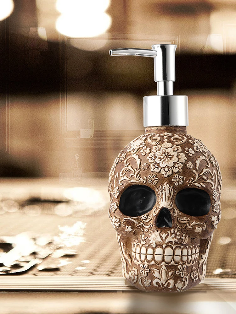 Skull ขวดสบู่ Vintage Empty Hand Sanitizer ขวดปั๊มของขวัญโลชั่นแชมพูผู้ถือฮาโลวีน Prop