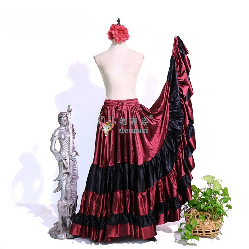 Traje de danza española clásico, traje de danza gitana de 720 grados, vestido de Flamenco para mujer, faldas oscilantes, actuación del vientre de corrida de toros
