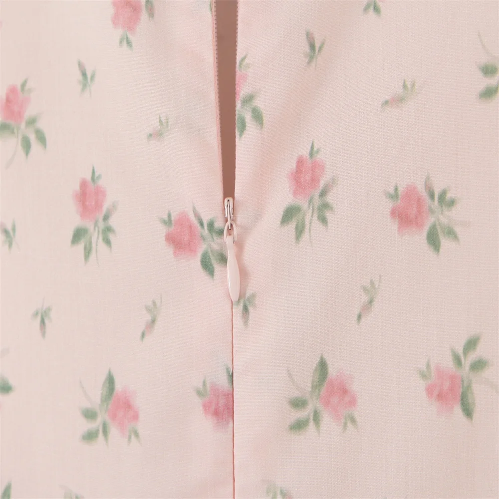 Sweet retro floral pure desire V-neck lace hollow waist mini dress