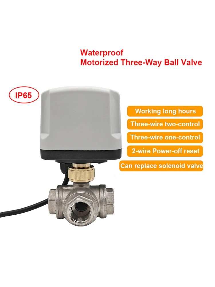 

1/2" Three-way Stainless Steel Motorized Ball Valve T Type IP65 Waterproof DN15 Electric Ball Valves AC/DC 220V 24V 12V