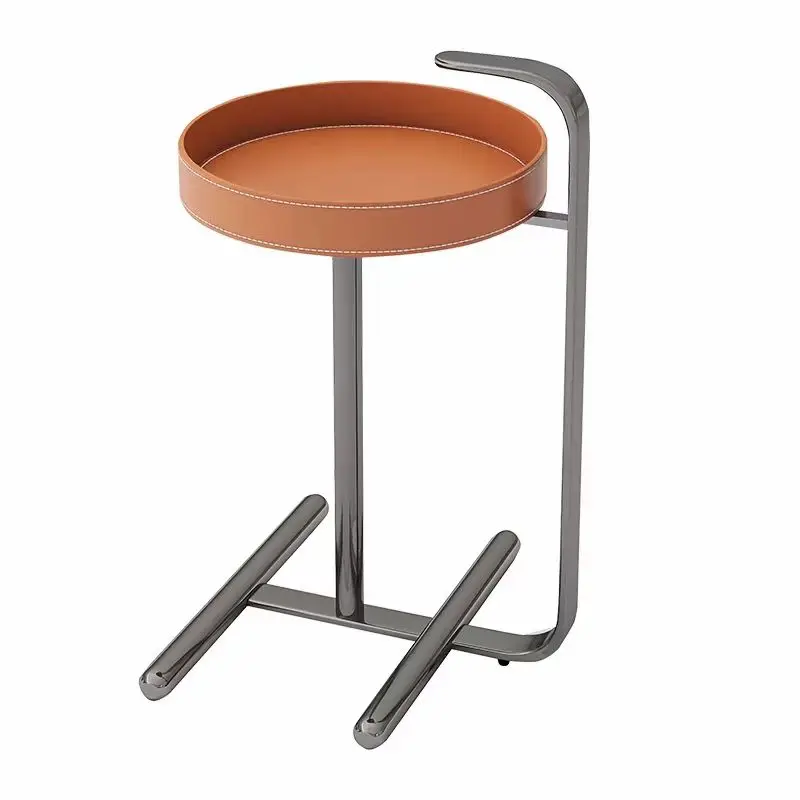 

xc-Modern Light Luxury Side Table Saddle Leather Minimalist Round Storage Living Room Home Furniture Sofa Side Table#