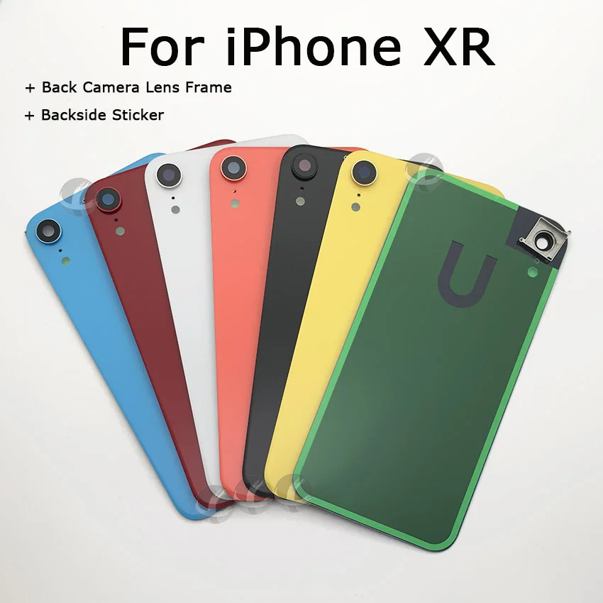 EU Version With CE Back Glass Housing + Camera Len Frame For iPhone XR Rear Panel Battery Cover Lid + Backside Sticker + Logo