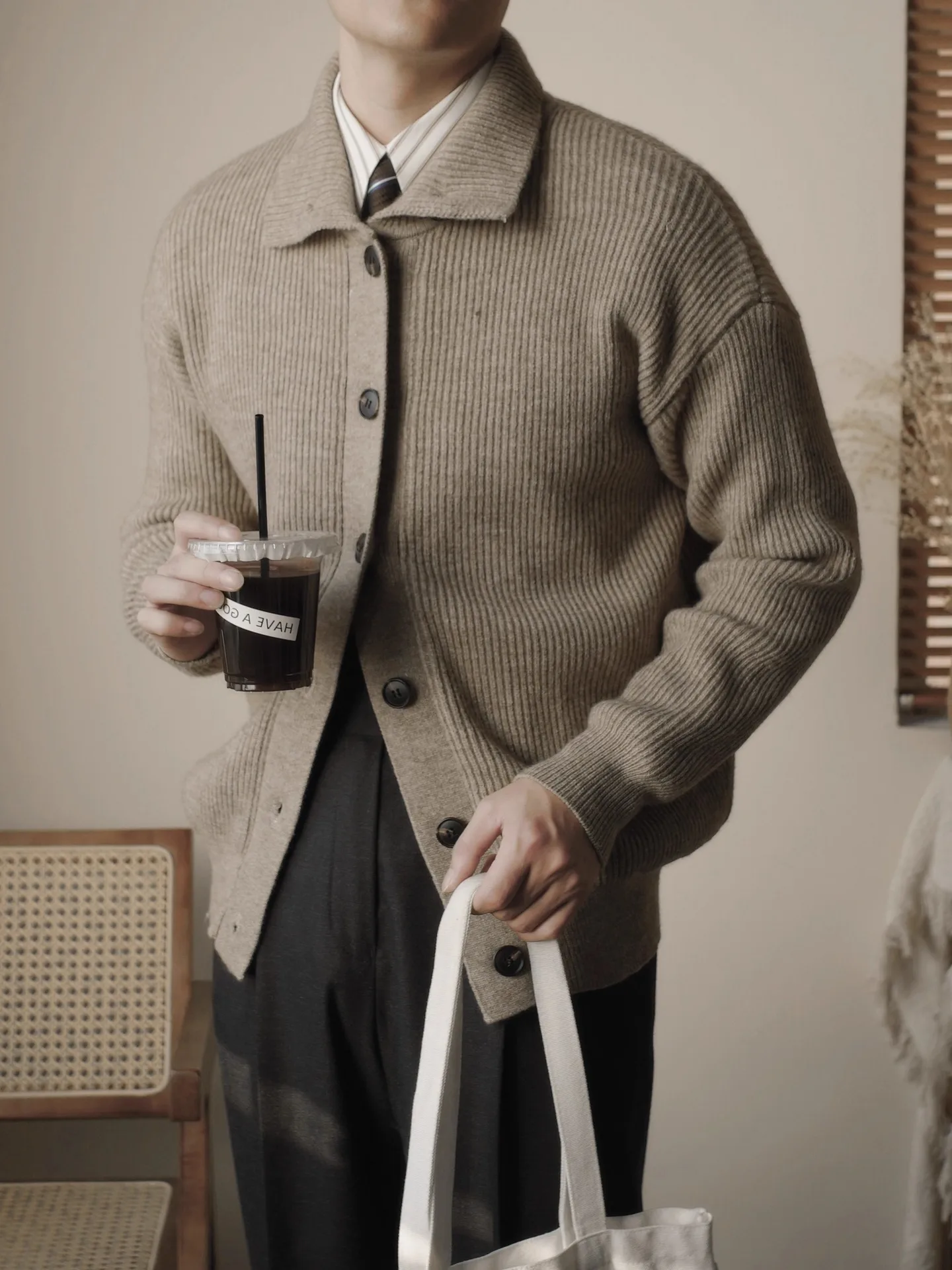 

Autumn and winter lapel-neck knitted sweater versatile black casual long-sleeved turtleneck warm stand-up jacket cardigan