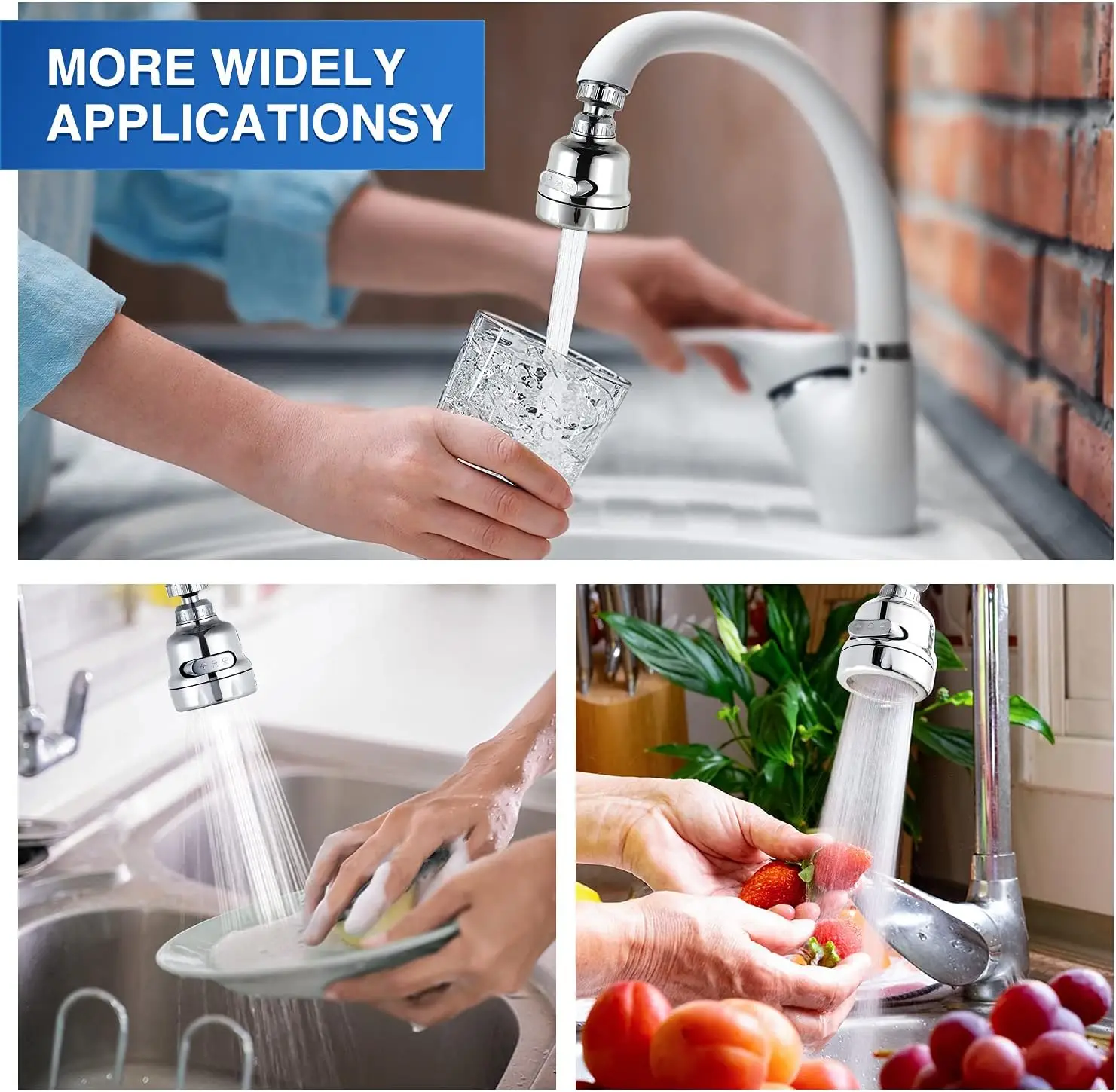 Faucet Sprayer 360 Degree Rotating Faucet Aerator Accessories 3 Mode Adjustable Kitchen Sink Tap Head Water Saving Extend Nozzle