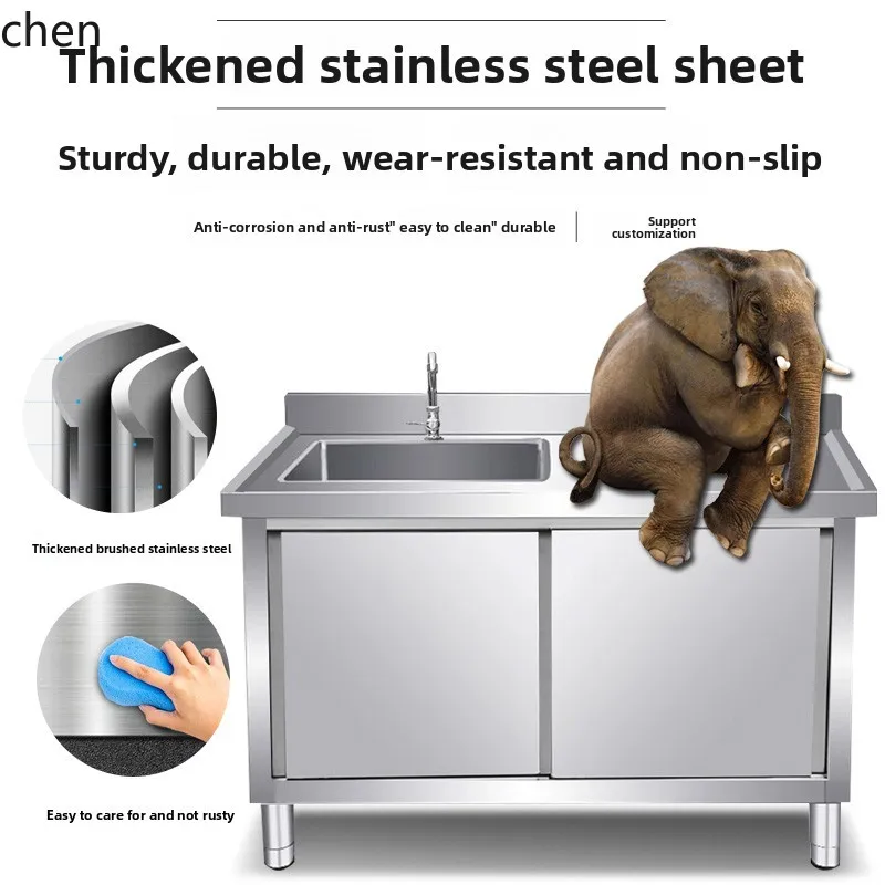 lyy Stainless Steel Sink Cabinet Kitchen Sink Basin Integrated Cabinet Dishwashing Sink