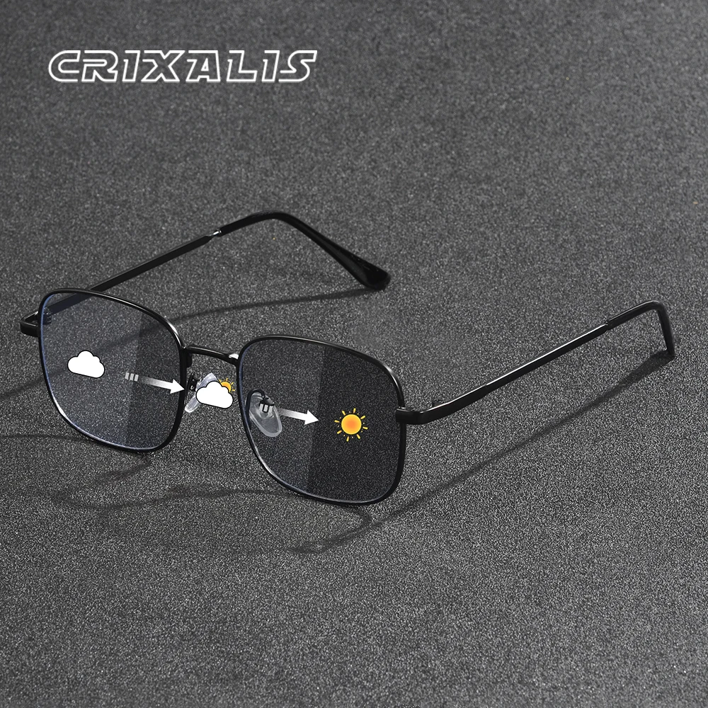 CRIXALIS Photochrome quadratische Sonnenbrille für Damen und Herren, Metallrahmen-Design, Dekoration, Alltag, Sonnenscheinbrille, UV400-Schirm – Detail 1