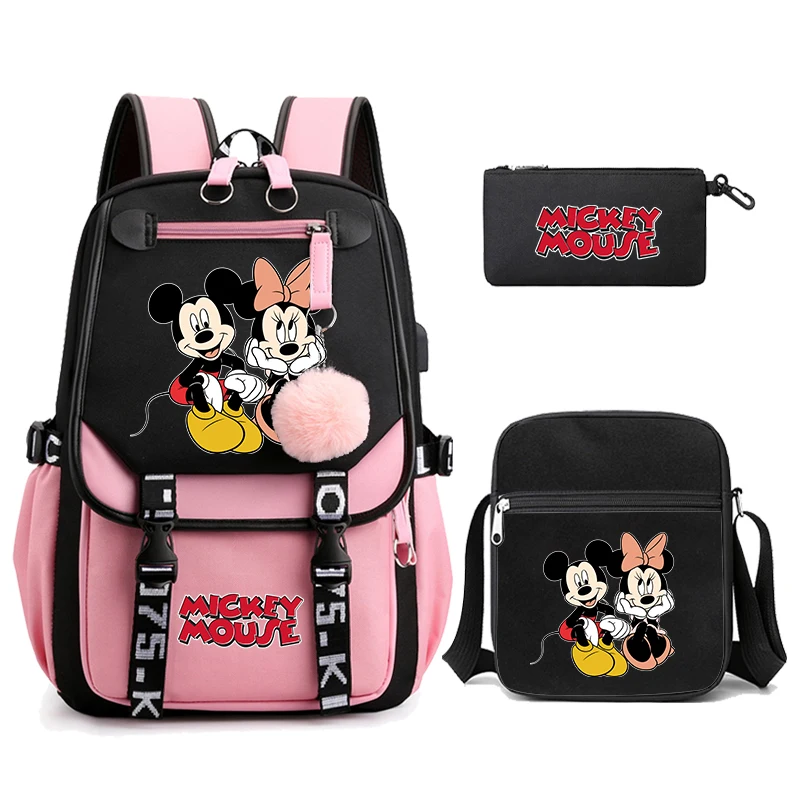 

3Pcs/Set Minnie Mickey Backpack for Girl Boy School Bag Teenager Canvas Laptop Back Pack Women Rucksack Cartoo Disney Backpack