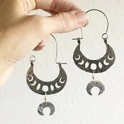 moon phase earrings, lunar phase hoop earrings, tribal moon phase earrings
