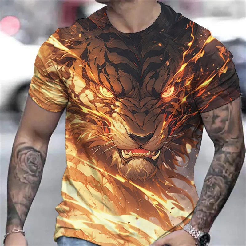 Tiger Fun Animal 3D Print Moon Tower Sports Quick Dry Breathable Men T-shirt Outdoor Street Loose Casual Fitness Short Sleeve