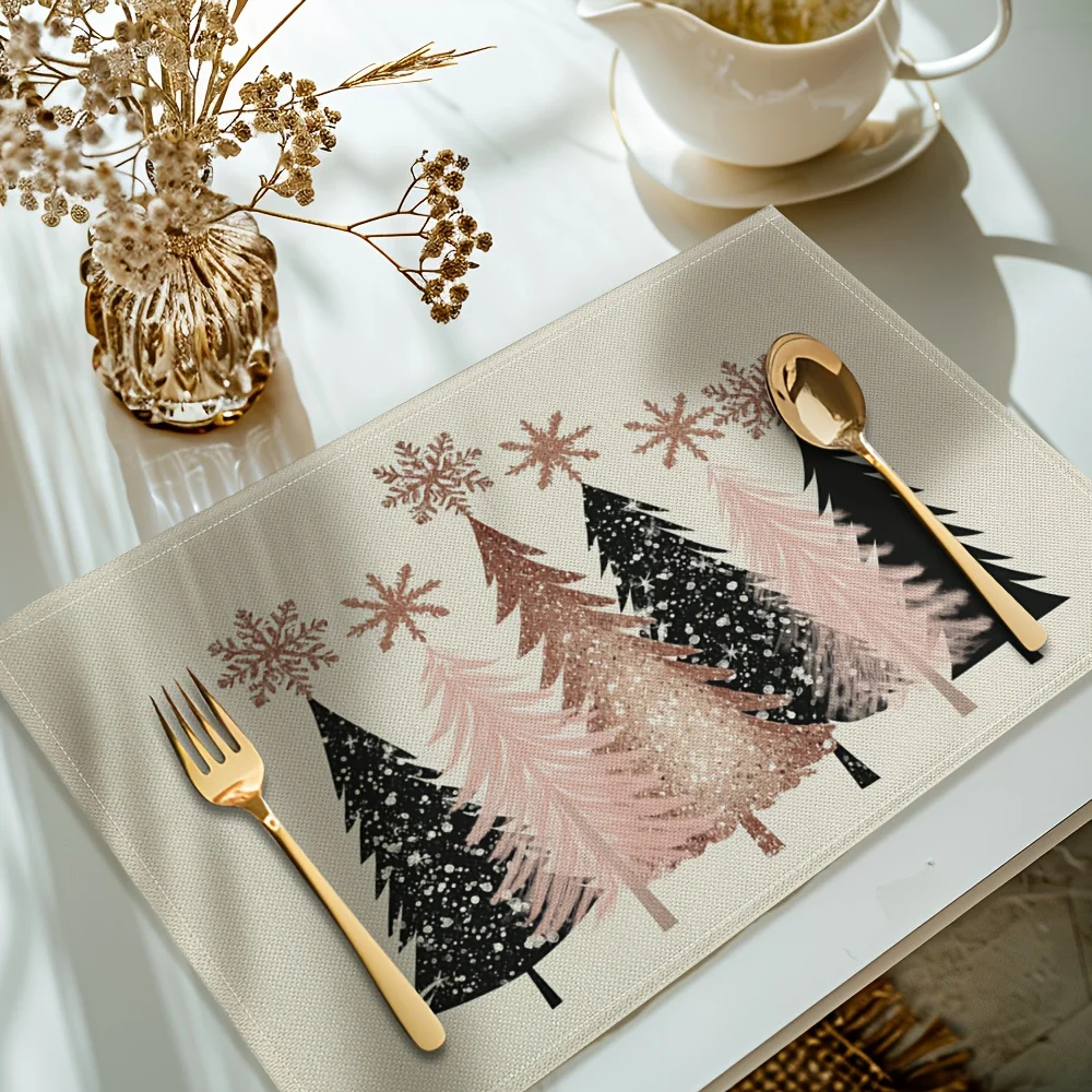 VIKAMA 4PC Weihnachtsbaum Goldpulver Mahlzeit Matte Weihnachtsbaum Schneeflocke Tisch Restaurant Weihnachtsdekoration