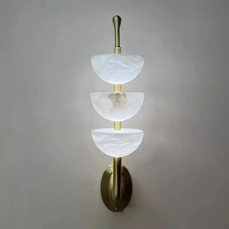 Modern 3-Light Wall Gold Metal Wall Lamp Marble Texture Glass Wall Light for Bedroom Living Room Corridor Home Decor