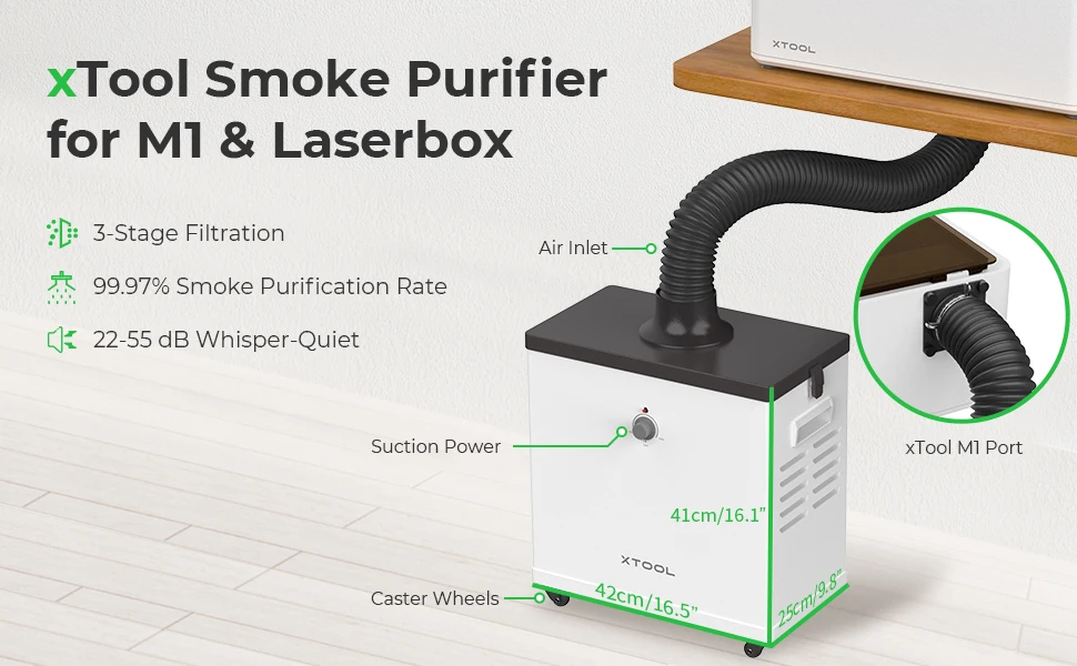 Xtool-レーザー彫刻機用の煙清浄機s1/p2/d1/d1pro/m1, 3段階ろ過99.97