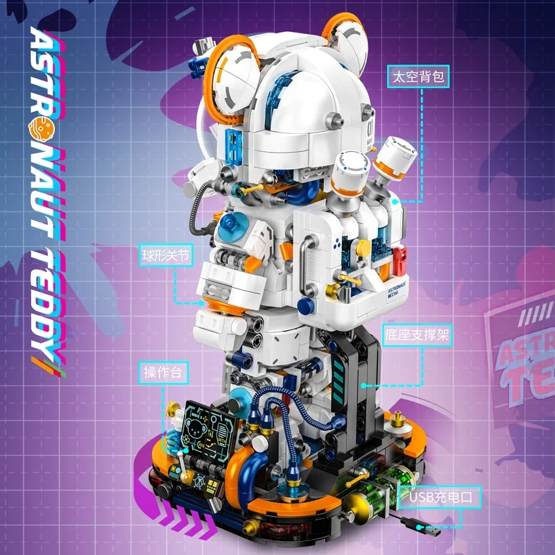 PANLOS Astronaut  Teddy Bear Building Blocks Toys With LED City Space Creative MOC DIY  Robots Bricks Toys for Boys Adult Gift - view 3