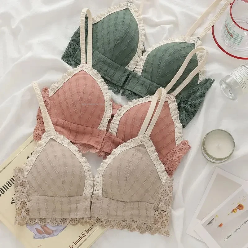 Bra Renda Manis Anak Perempuan Penutup Depan Mode Pakaian Dalam Nyaman Bebas Kawat Bra Wanita Lingerie Sejuk Mulus