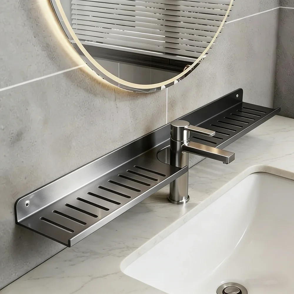 U-förmiges Wandmontage-Aufbewahrungsregal für Badezimmer, Küche, Waschbecken, Wasserhahn, Aluminium, zum Aufhängen an der Wand, Aufbewahrungsregalhalter