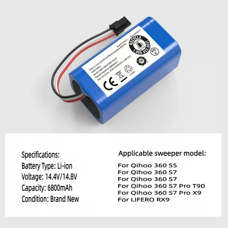 2025 New 14.4V 6800mAh Battery For Qihoo 360 S5 S7 S7Pro T90 X9 14.8v Robotic Vacuum Cleaner Replacement Batteries
