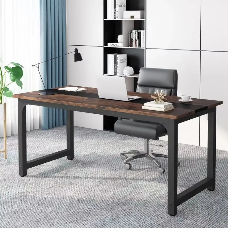 

Large Office Computer Desk with Thicken Frame, Modern Simple Workstation Business Furniture for Home Office, Vintage Brown/Black