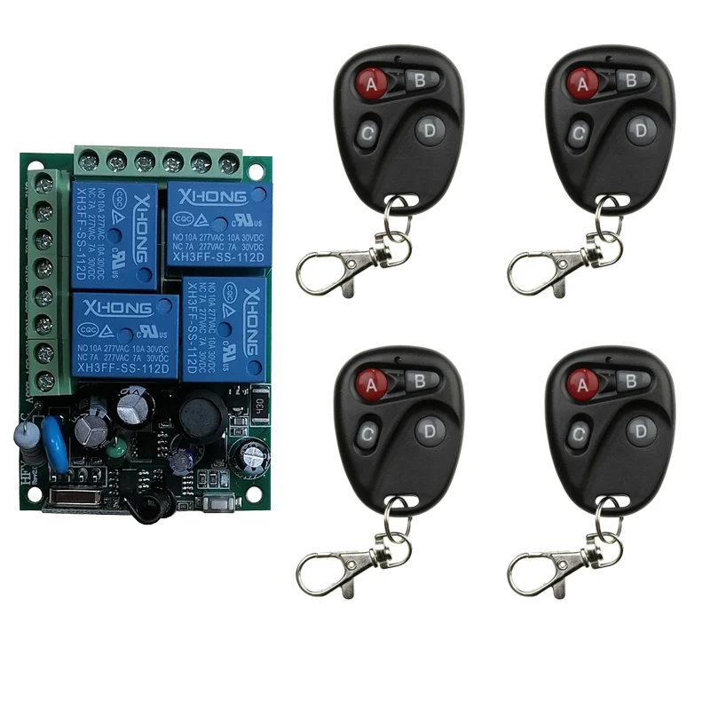 AC110V 220V 10Amp 4CH Relay RF Wireless Remote Control Switch System 433 MHz Transmitter And Receiver For Gate Garage Opener