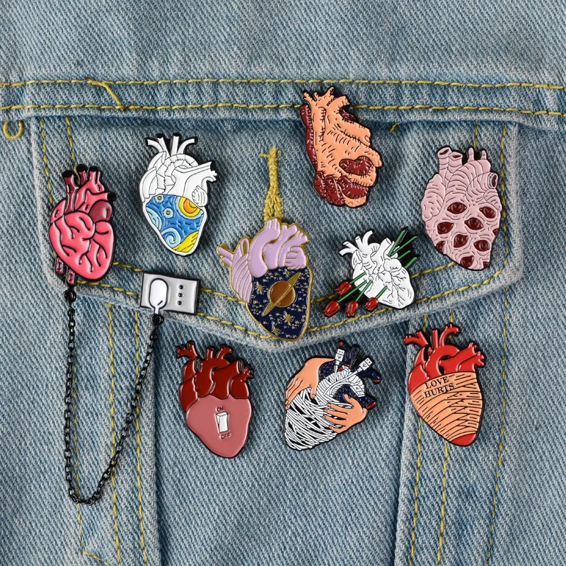 Broche de protección de arcoíris, corazón de océano, corazón roto, accesorios de corazón de amor, broche para mochila, insignia, alfileres de solapa, broche de corazón, calavera