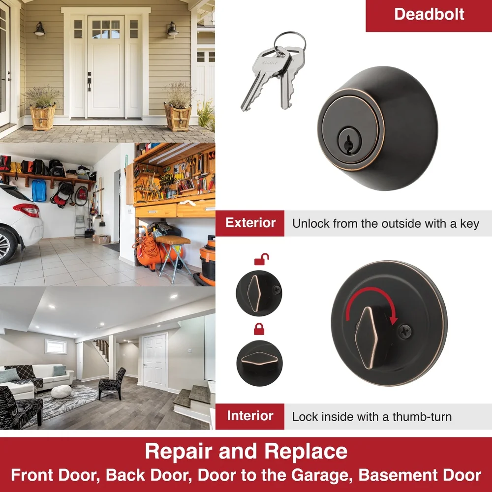 4 Pack Keyed Entry Deadbolt Locks Oil Rubbed Bronze Easy Install Reversible Design Secure Access Front Back Garage Side Doors
