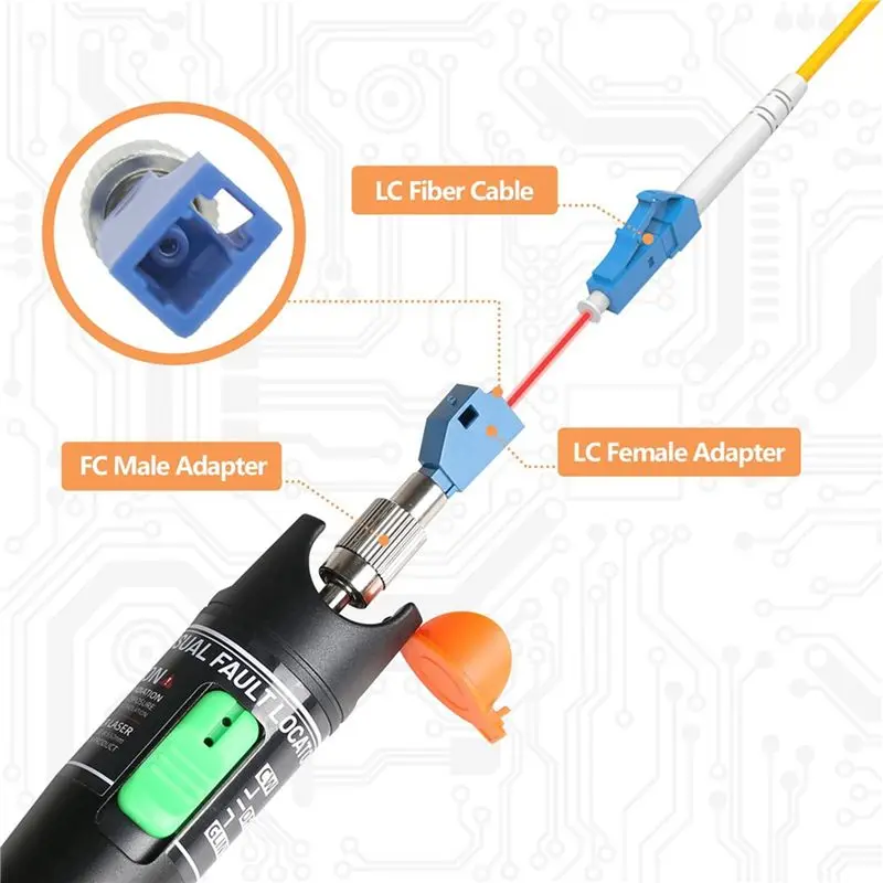 322~FlashVisual Fault Locator, 30MW Optic Fiber Cable Tester with FC Male to LC Female Adapter, 30KM Red Light Source Meter