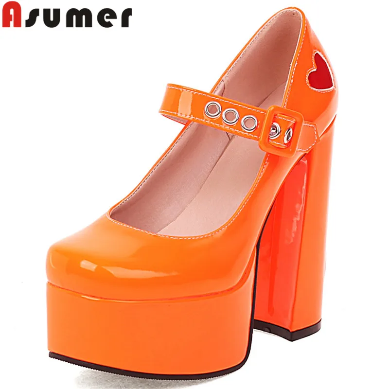 

ASUMER 2022 New Mary Janes Patent Leather Platform Shoes Women Extreme High Heels Shoes Solid Spring Ladies Dress Pumps