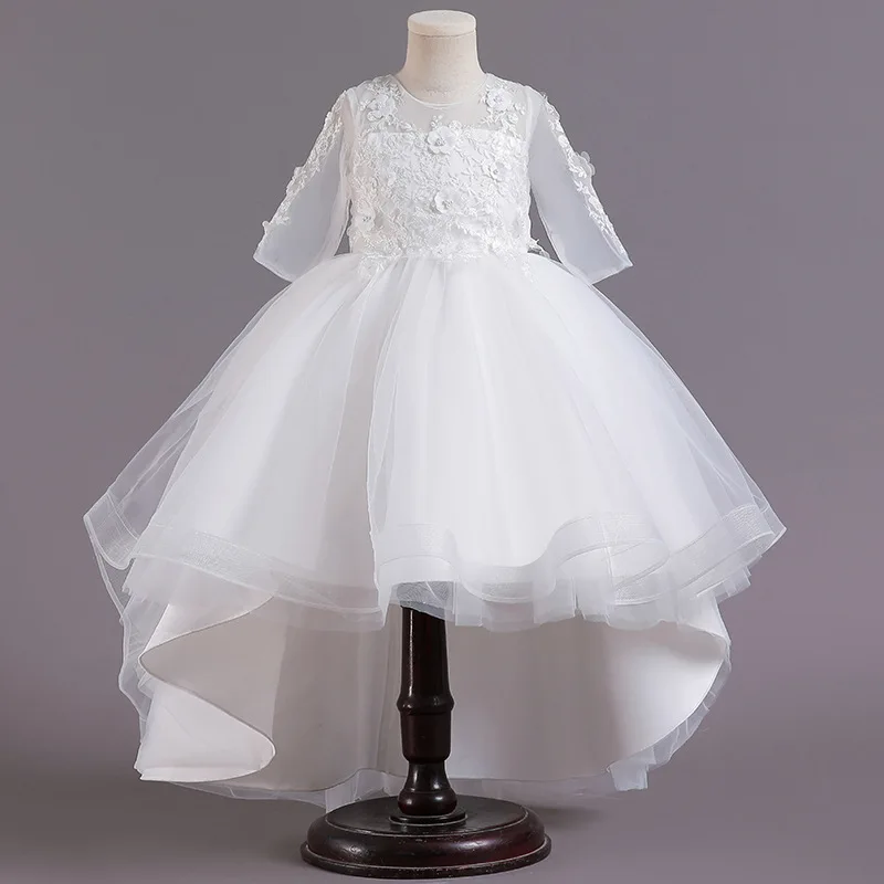 4-14 Years Girls Dresses A-line White Lace Kids Gown Flower Vestidos Wedding Party 4 6 8 10 12 14 Years Kids Clothes OGF224436