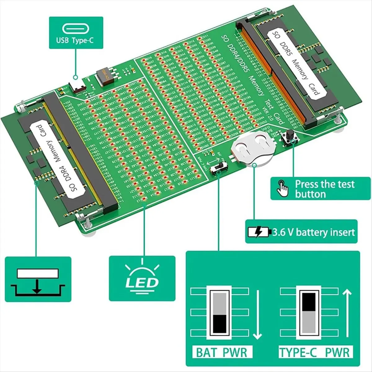 a20z-so-ddr4-5-メモリテスター-ノートパソコンメモリテスト診断アダプター-pcb回路テストツール-メモリテスターツール