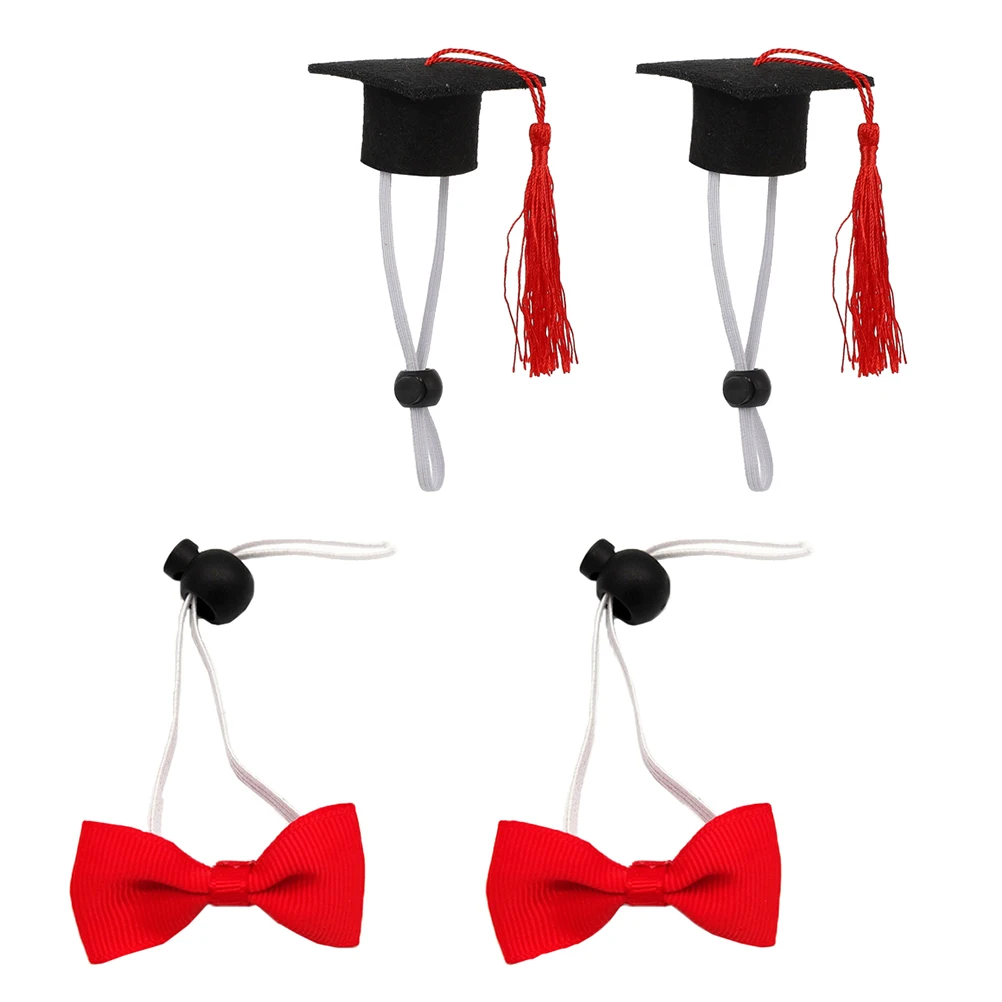 

4 Pcs Pet Graduation Caps Set Adjustable Size Dog Bachelor Hat Bow Tie Decorations Mini Red Tassel Cap Small Pets Supplies