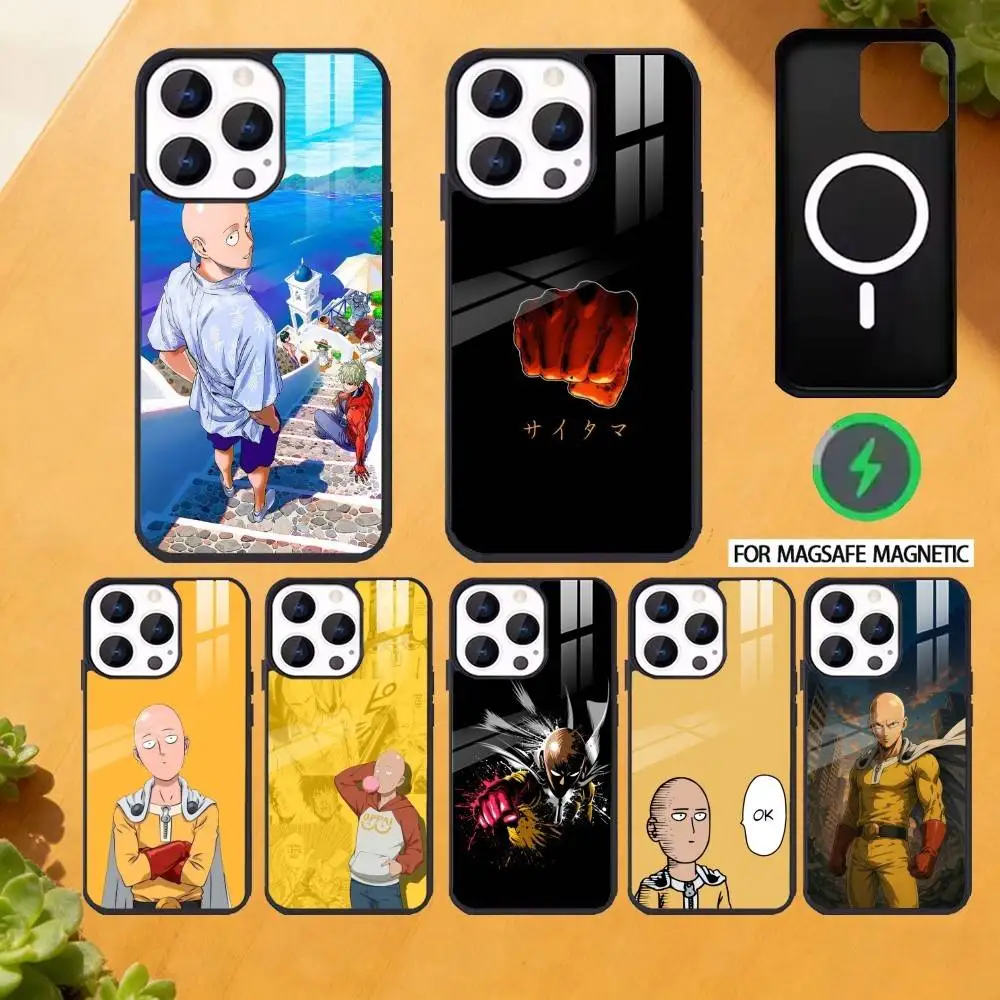 

One P-Punch Man Saitama Phone Case For iPhone 17,16,15,14,13,12,Plus,Pro,Max for Magsafe Magnetic Wireless Charging