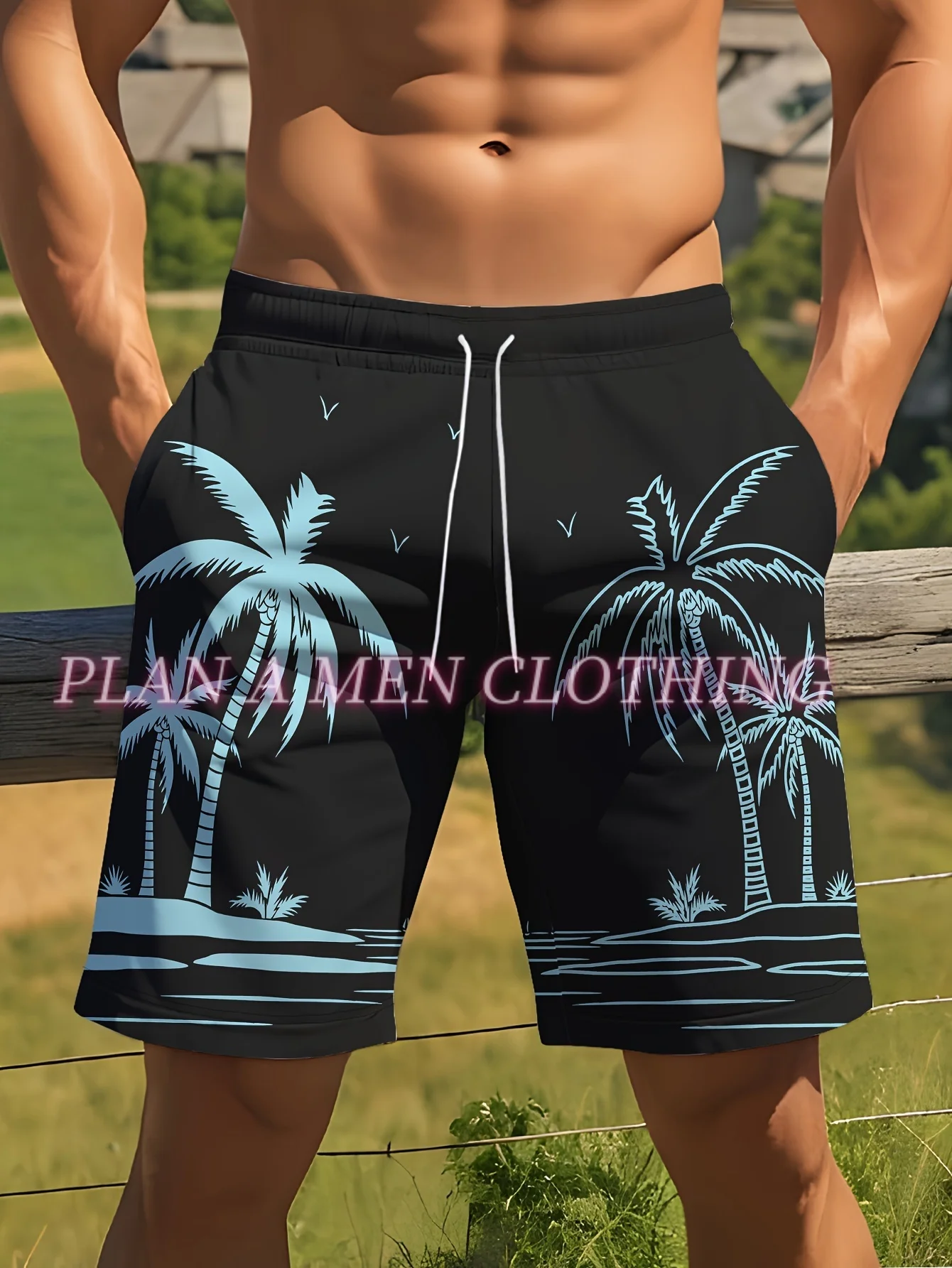 Men Hawaii Beach Coconut Trees Print men shorts Adult Shorts 2024 Street Life Men's Drawstring beach Shorts men clothing