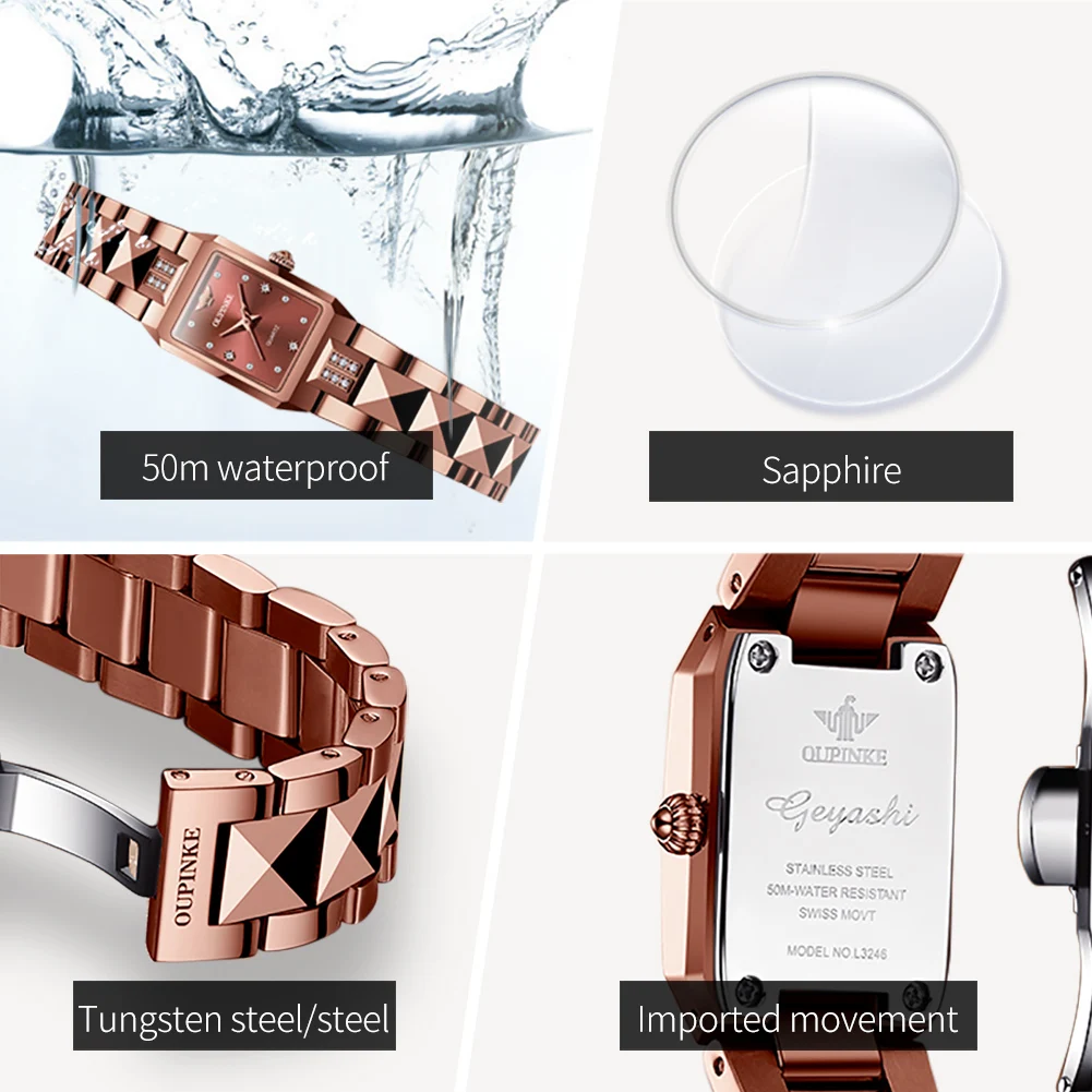 OUPINKE Women's Watches 3246 Trend Fashion Top Brand Swiss Original Quartz Movement Watch for Lady Tungsten Steel Waterproof