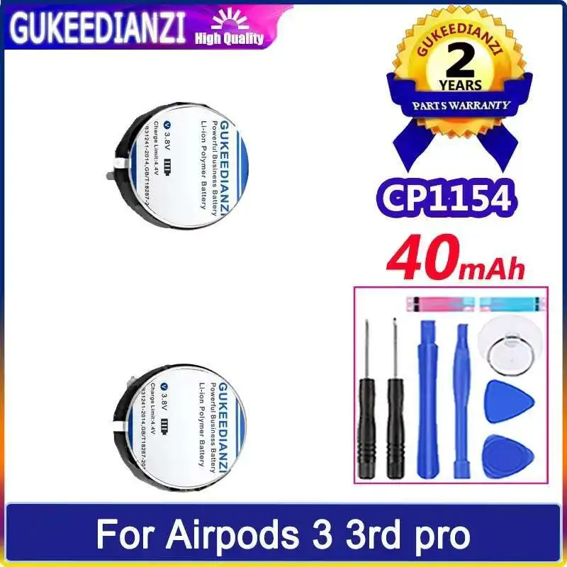 

40 мАч для Apple Airpods 3 3Rd Pro, левый + правый наушники CP1154, 2 шт., аккумулятор, хорошая низкотемпературная производительность