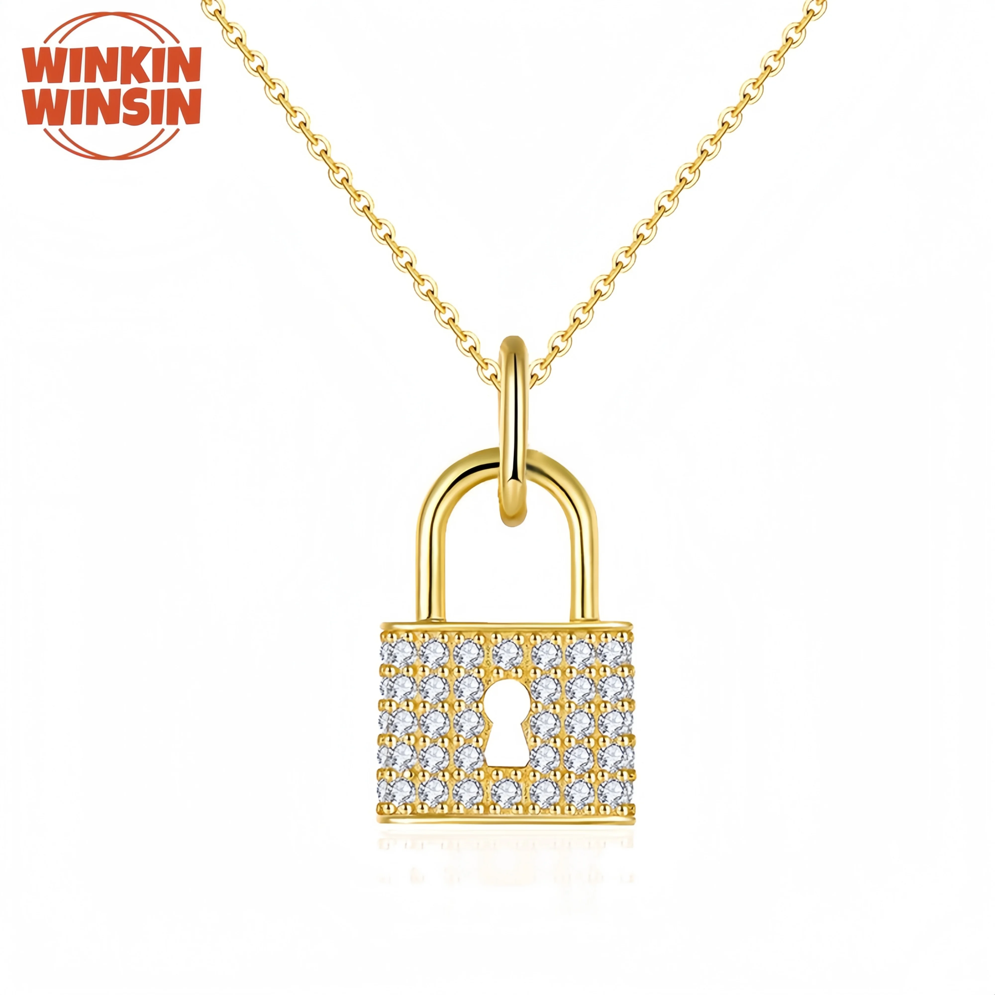 

Winkin Winsin Brand High Quality Fashion S925 Sterling Silver Moissanite Necklace Collarbone Chain Lock Women Necklace Jewelry