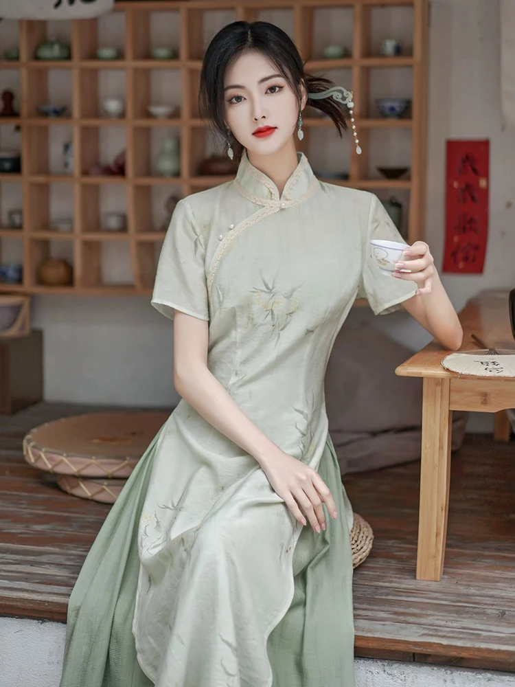 

Dress Women's Cheongsam Fashionable Slim-Fit Sexy High-End Color Matching Floral Jacquard New Chinese Clothing Spring and Summer