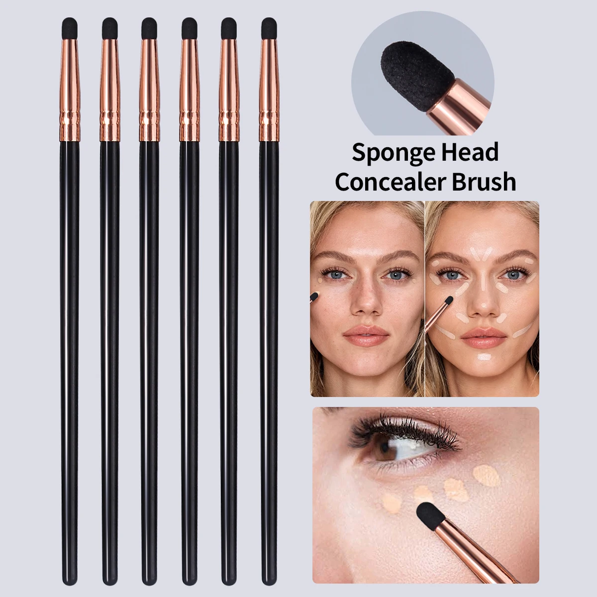 1 Stück/6 Stück Schwamm-Make-up-Pinsel-Set, Unisex, Concealer-/Lidschatten-/Tränenrinnenpinsel für flüssiges und cremiges Make-up, ideales Kosmetikgeschenk – Detail 1