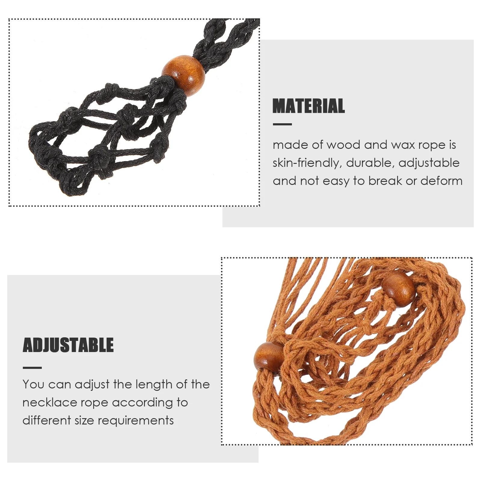 

4 Pcs Adjustable Woven Necklace Stone Holder Retro Pendant Display H made DIY Cord Kit Wood Black Purple Beige