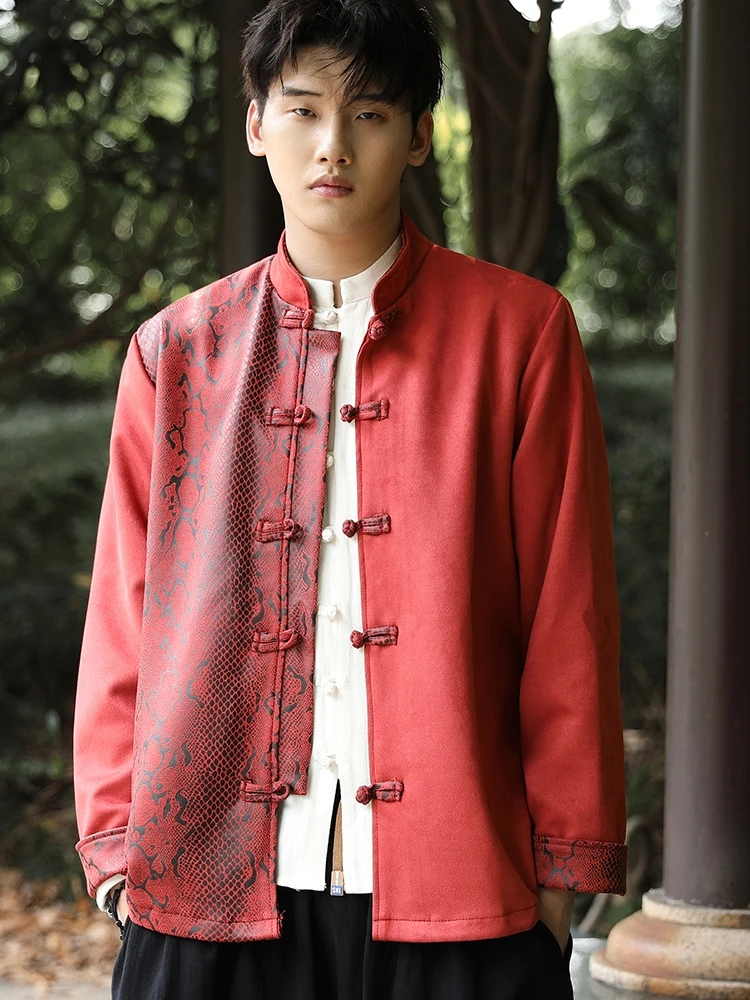 

Куртка из замши Red Wind для мужчин, весна-осень, с узором под змеиную кожу, воротник Zhongan, повседневная молодежная верхняя одежда, не требующая глажки