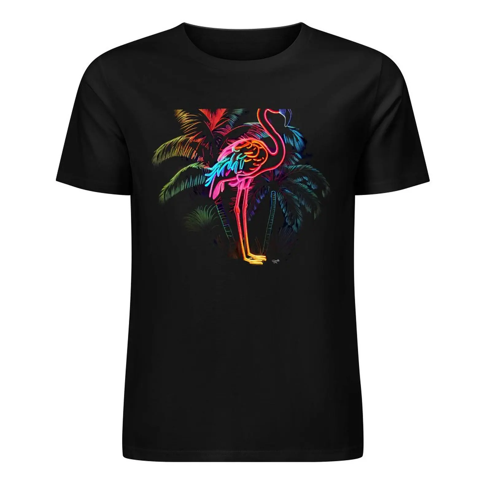 

70's 80's 90's Neon Pink Flamingo Palm Trees T-Shirt summer top vintage t shirt for men