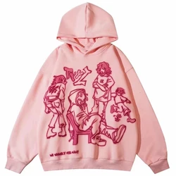 Sudaderas con capucha con estampado gráfico de dibujos animados para hombres y mujeres, ropa de calle Y2K, Sudadera con capucha rosa de manga larga Harajuku, Sudadera con capucha suelta informal Vintage