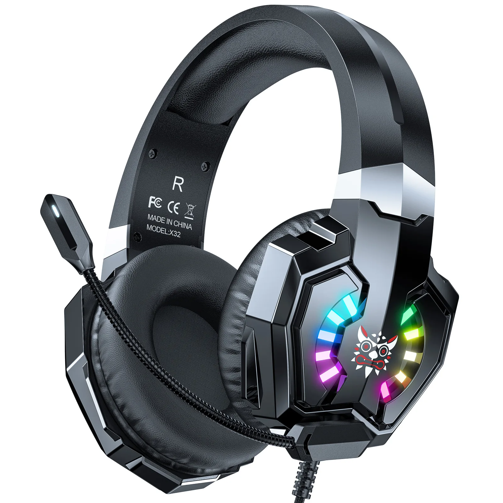 X32 Gaming Headset 50mm Drive Unit Stereo Surround Sound RGB Light HD Flexible Microphone Ergonomics 3.5mm On-head Wired